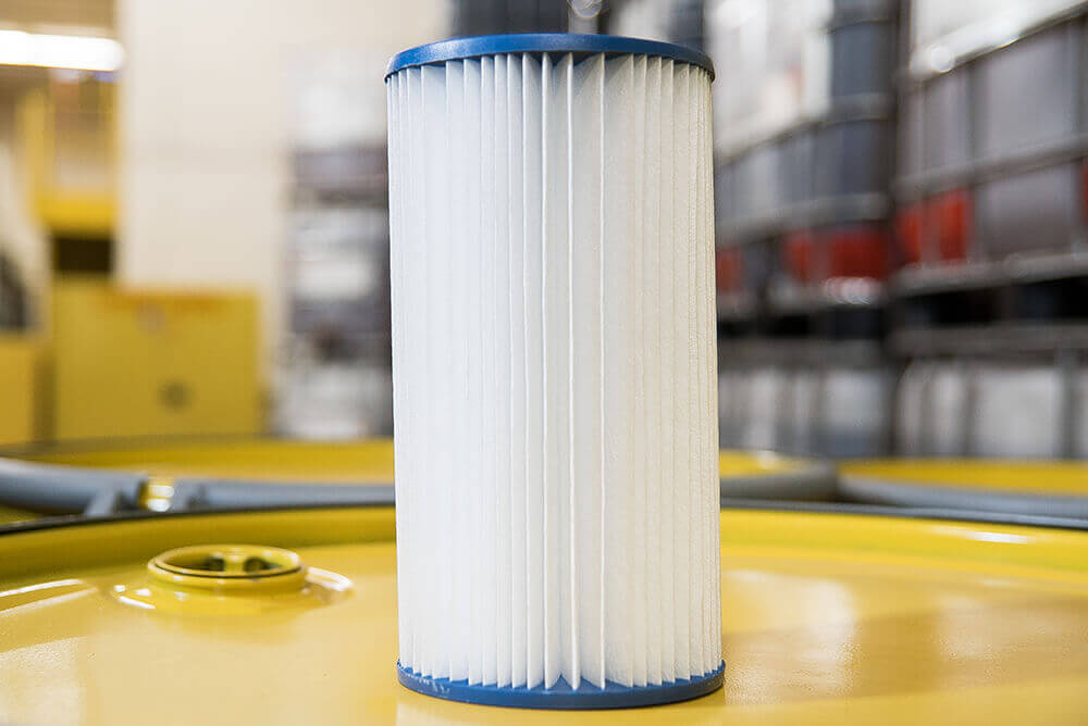 Close up of a filter on a barrel drum